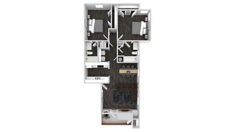 Floor plan for 2 beds, 2 baths, 1025 sqft